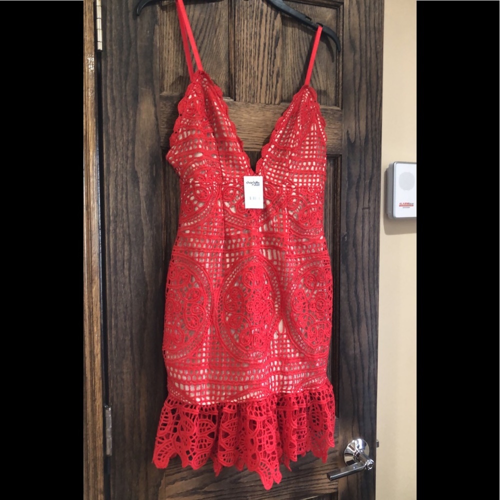 Women’s Sexy Summer Dress Size Small Hot Red Charlotte Russe Cocktail Gown Prom - Picture 2 of 8